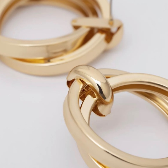 Gold Double Circle Drop Earrings - Picture 5 of 7